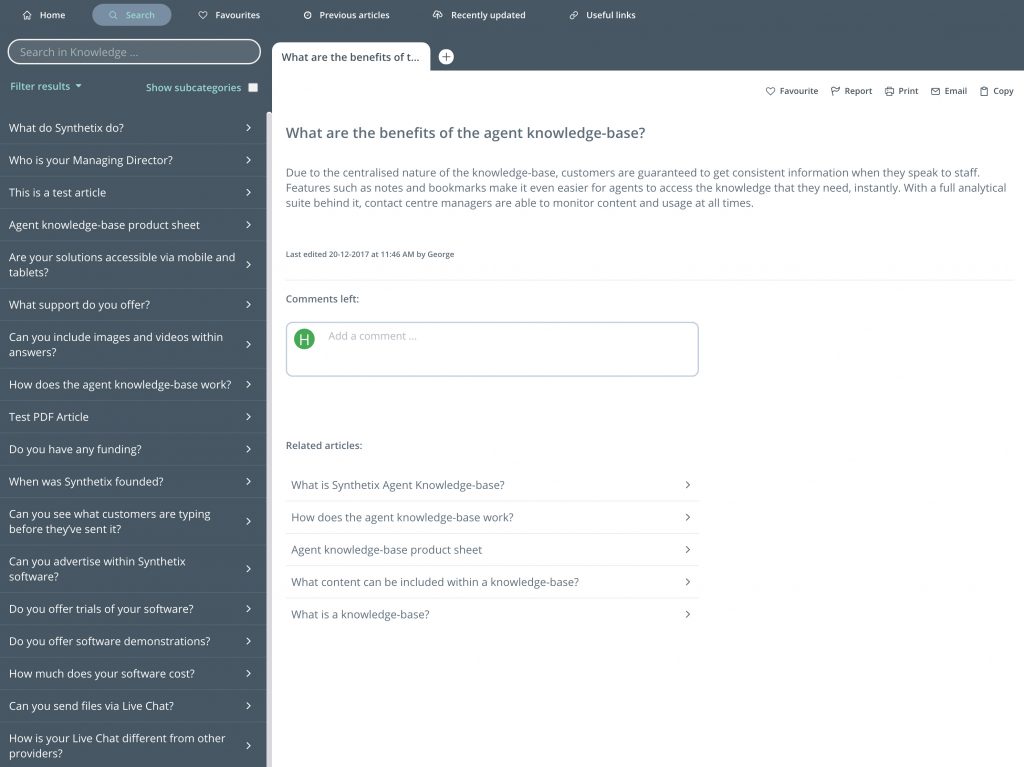 An image to show knowledge management software interface.