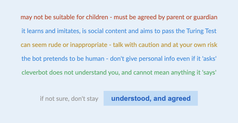 A screenshot of the disclaimer featured on Cleverbot’s homepage.