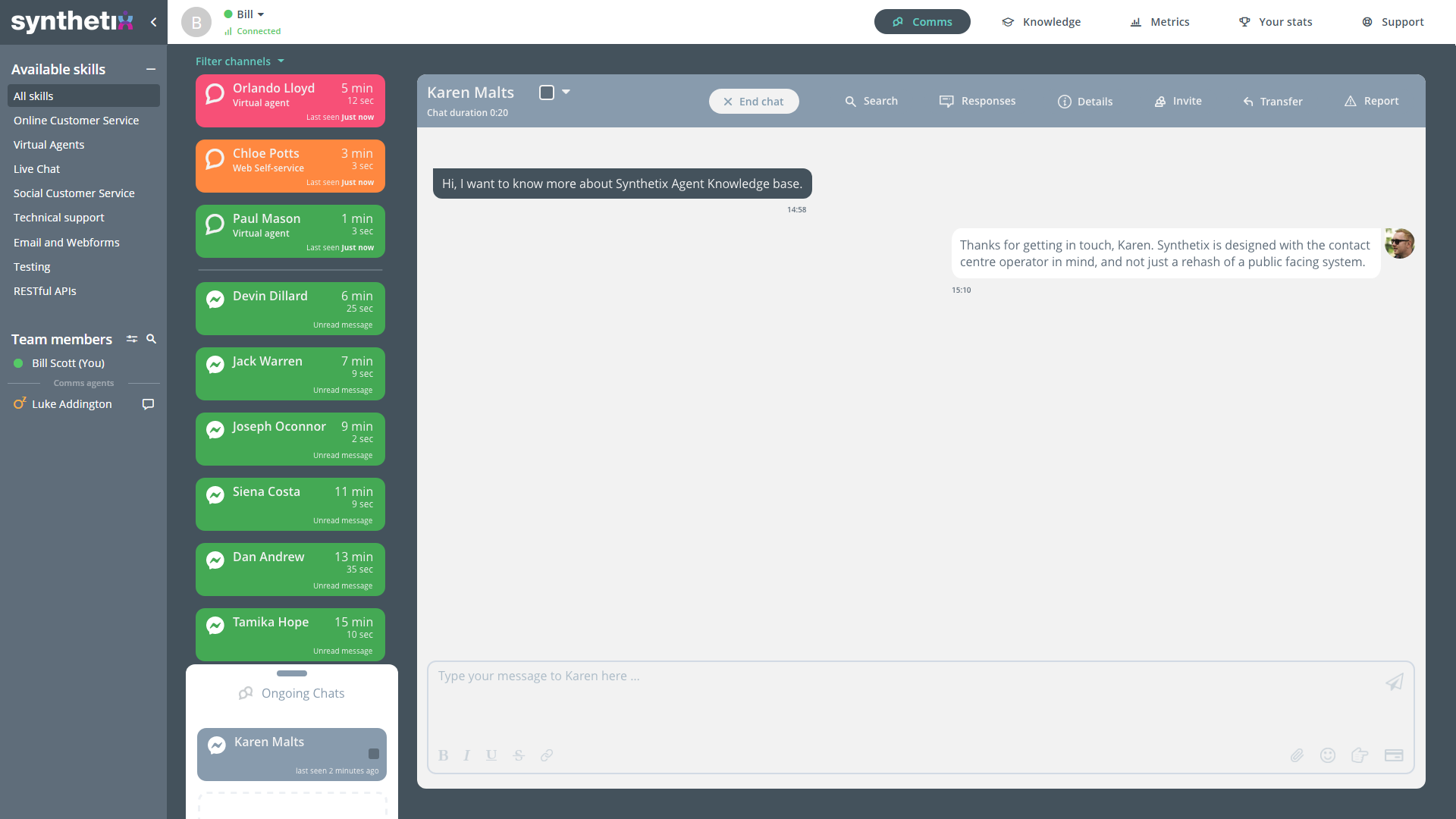 An image that demonstrates how multichannel live chat works.