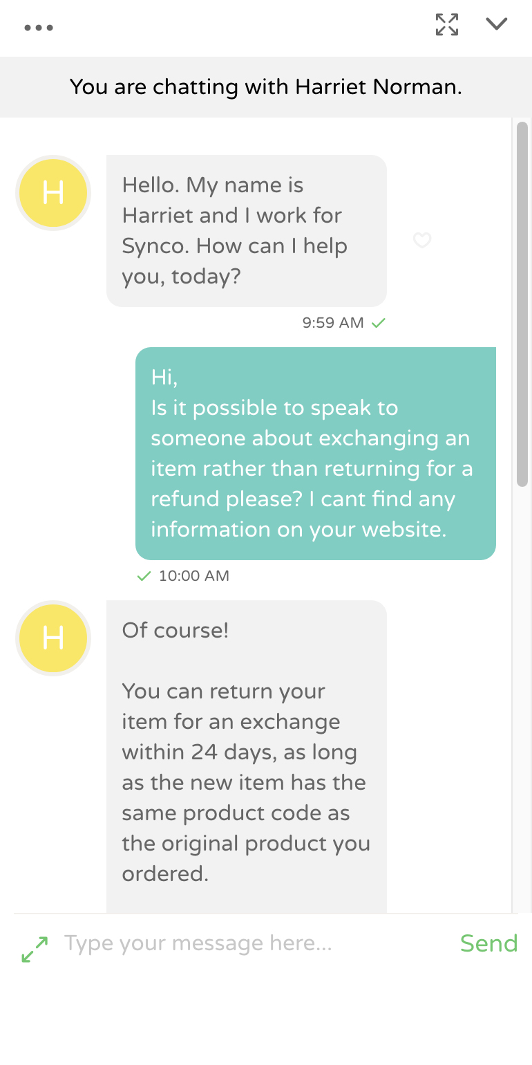 An image that shows an example of live chat.