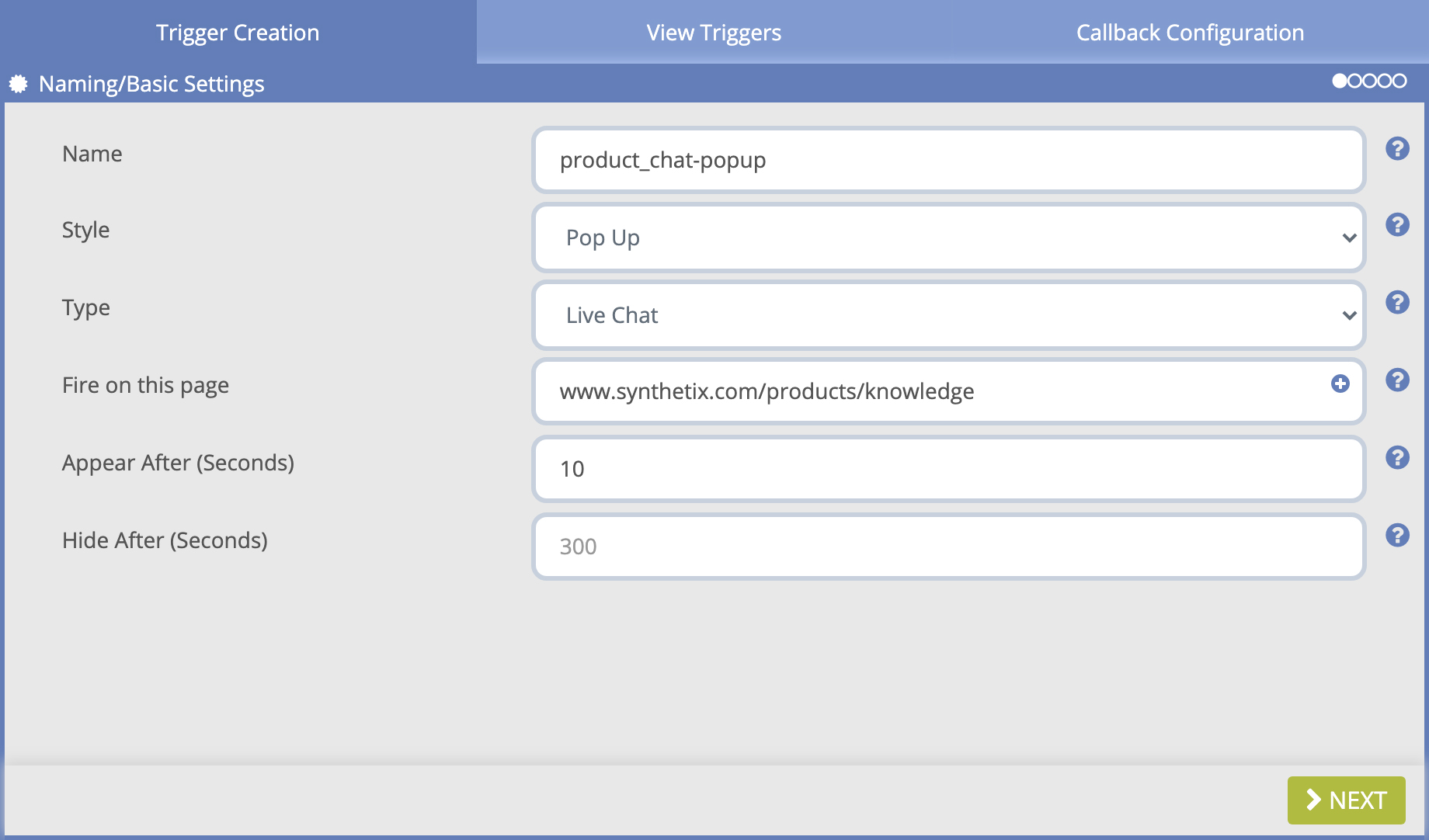 An image to demonstrate trigger management within live chat software.