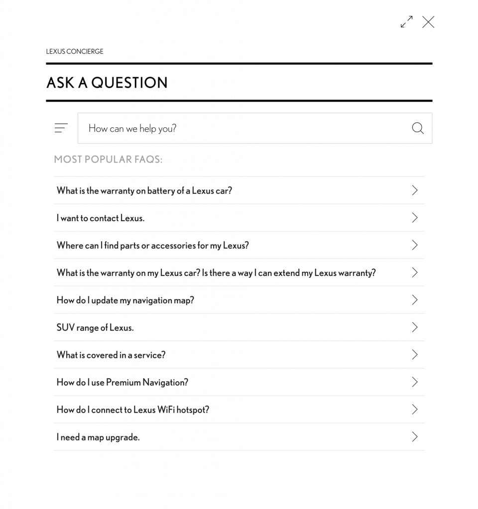 An image showing an example of a self service tool for Lexus